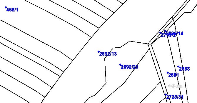 Parcela st. 2692/13 v KÚ Roštín, Katastrální mapa