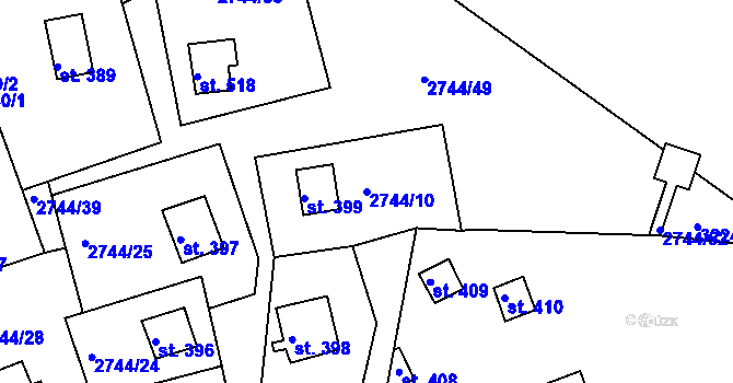 Parcela st. 2744/10 v KÚ Roštín, Katastrální mapa