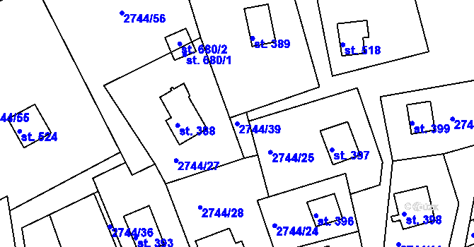Parcela st. 2744/39 v KÚ Roštín, Katastrální mapa