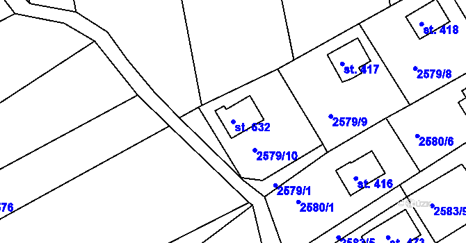 Parcela st. 632 v KÚ Roštín, Katastrální mapa