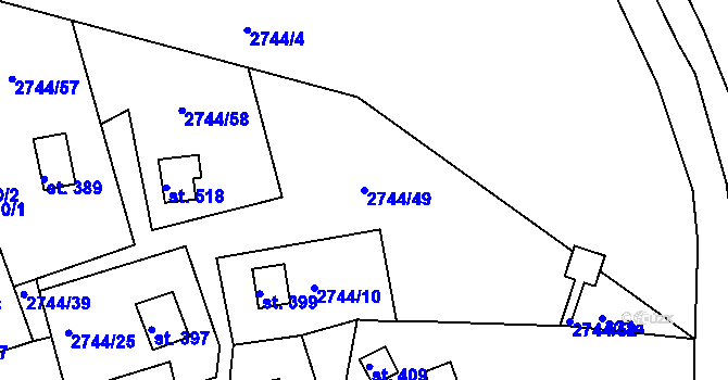 Parcela st. 2744/49 v KÚ Roštín, Katastrální mapa