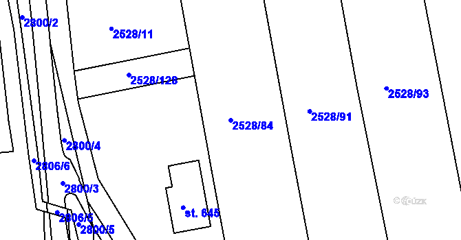 Parcela st. 2528/84 v KÚ Roštín, Katastrální mapa