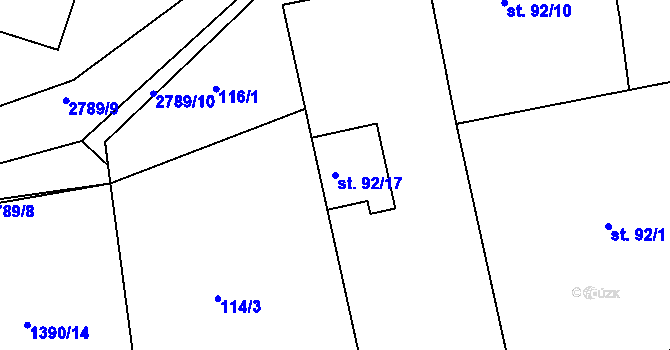 Parcela st. 92/17 v KÚ Roštín, Katastrální mapa