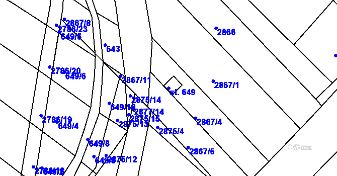 Parcela st. 649 v KÚ Roštín, Katastrální mapa