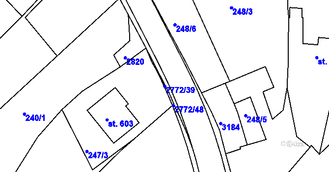 Parcela st. 2772/39 v KÚ Roštín, Katastrální mapa