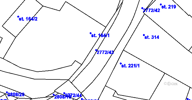 Parcela st. 2772/43 v KÚ Roštín, Katastrální mapa