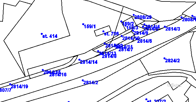 Parcela st. 2814/13 v KÚ Roštín, Katastrální mapa