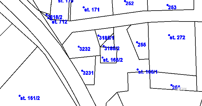 Parcela st. 166/4 v KÚ Roštín, Katastrální mapa