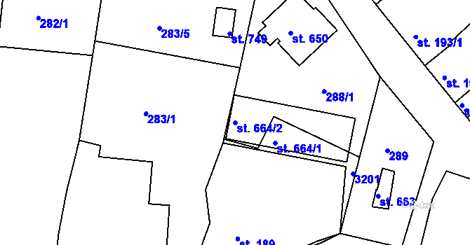 Parcela st. 664/2 v KÚ Roštín, Katastrální mapa