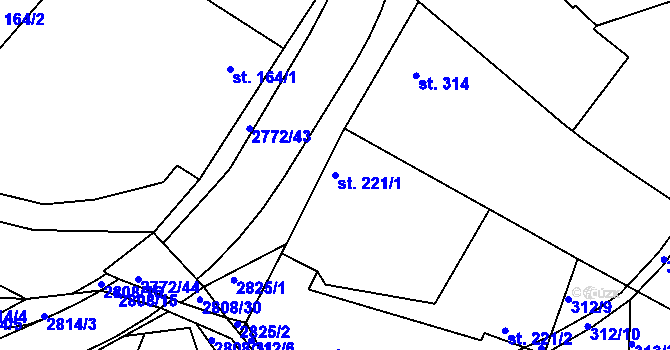 Parcela st. 221/1 v KÚ Roštín, Katastrální mapa