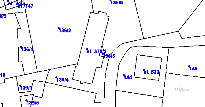 Parcela st. 136/5 v KÚ Roštín, Katastrální mapa