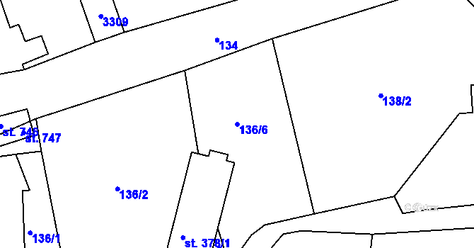 Parcela st. 136/6 v KÚ Roštín, Katastrální mapa