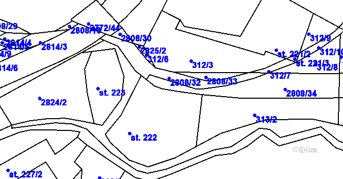 Parcela st. 222 v KÚ Roštín, Katastrální mapa