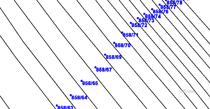 Parcela st. 858/69 v KÚ Roštín, Katastrální mapa