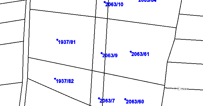 Parcela st. 2063/9 v KÚ Roštín, Katastrální mapa