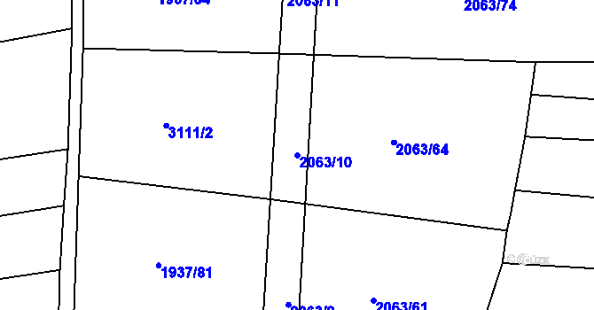 Parcela st. 2063/10 v KÚ Roštín, Katastrální mapa