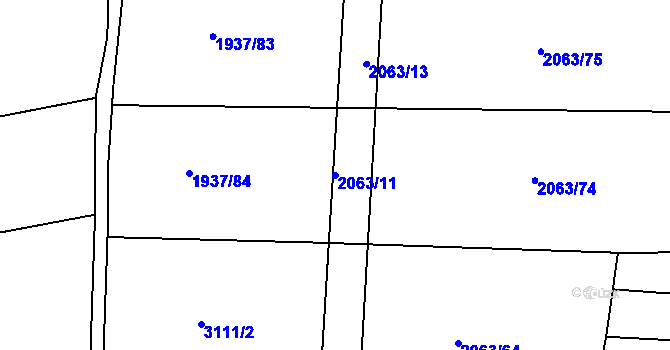 Parcela st. 2063/11 v KÚ Roštín, Katastrální mapa