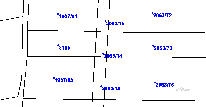 Parcela st. 2063/14 v KÚ Roštín, Katastrální mapa