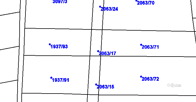 Parcela st. 2063/17 v KÚ Roštín, Katastrální mapa