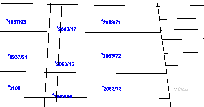 Parcela st. 2063/72 v KÚ Roštín, Katastrální mapa