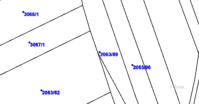 Parcela st. 2063/89 v KÚ Roštín, Katastrální mapa