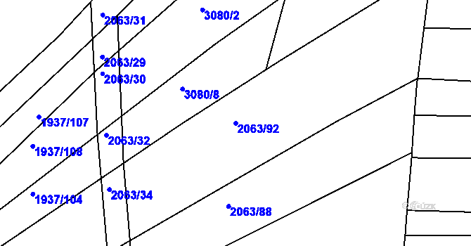 Parcela st. 2063/92 v KÚ Roštín, Katastrální mapa