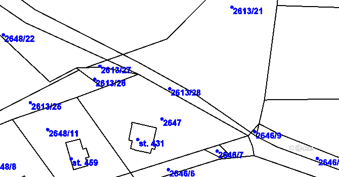 Parcela st. 2613/28 v KÚ Roštín, Katastrální mapa