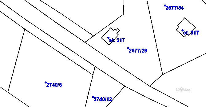 Parcela st. 2677/90 v KÚ Roštín, Katastrální mapa