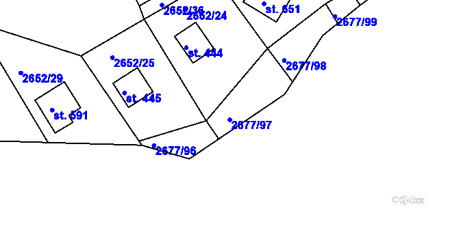 Parcela st. 2677/97 v KÚ Roštín, Katastrální mapa