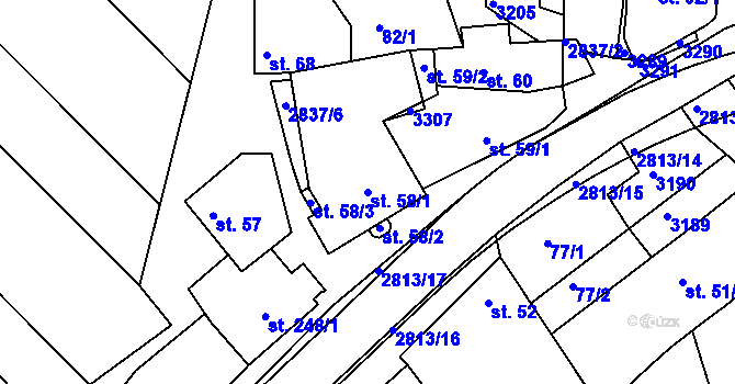 Parcela st. 58/1 v KÚ Roštín, Katastrální mapa