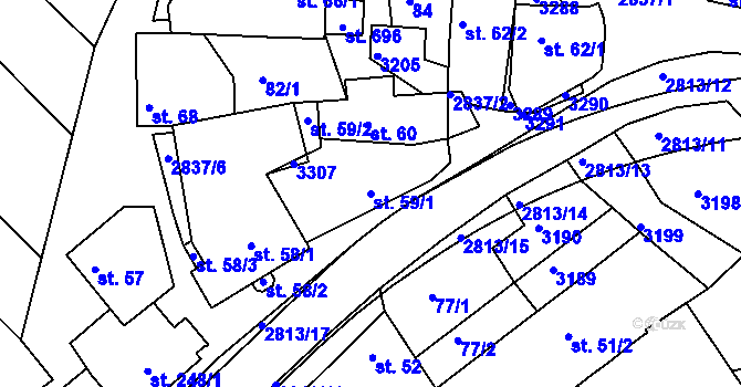Parcela st. 59/1 v KÚ Roštín, Katastrální mapa