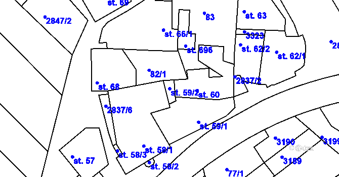 Parcela st. 59/2 v KÚ Roštín, Katastrální mapa