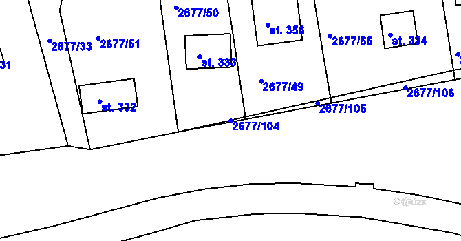Parcela st. 2677/104 v KÚ Roštín, Katastrální mapa