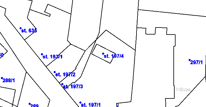 Parcela st. 197/4 v KÚ Roštín, Katastrální mapa