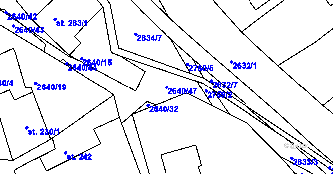 Parcela st. 2640/47 v KÚ Roštín, Katastrální mapa