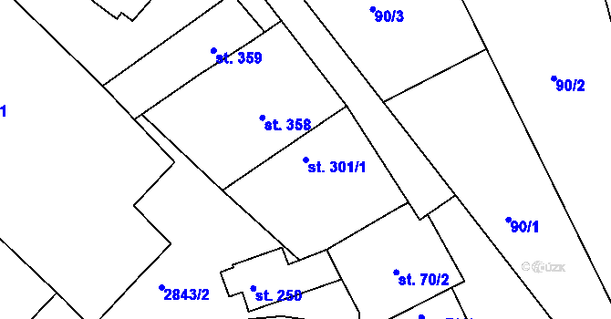 Parcela st. 301/1 v KÚ Roštín, Katastrální mapa