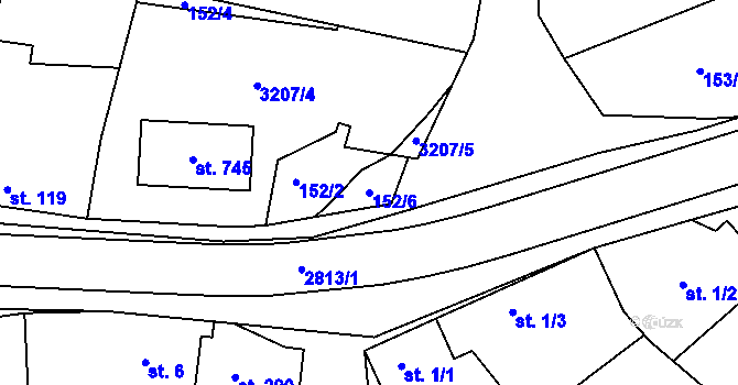 Parcela st. 152/6 v KÚ Roštín, Katastrální mapa