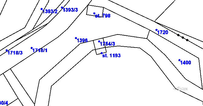 Parcela st. 1193 v KÚ Rotava, Katastrální mapa