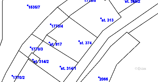 Parcela st. 374 v KÚ Rotava, Katastrální mapa