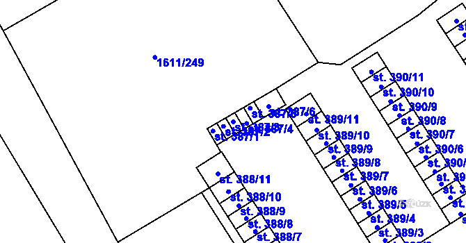 Parcela st. 387/3 v KÚ Rotava, Katastrální mapa