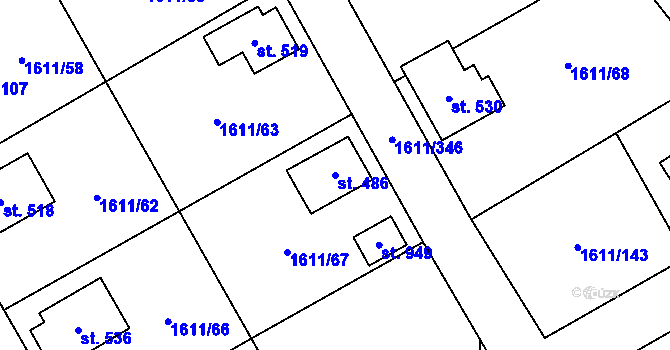 Parcela st. 486 v KÚ Rotava, Katastrální mapa