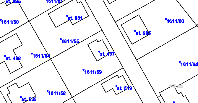 Parcela st. 497 v KÚ Rotava, Katastrální mapa