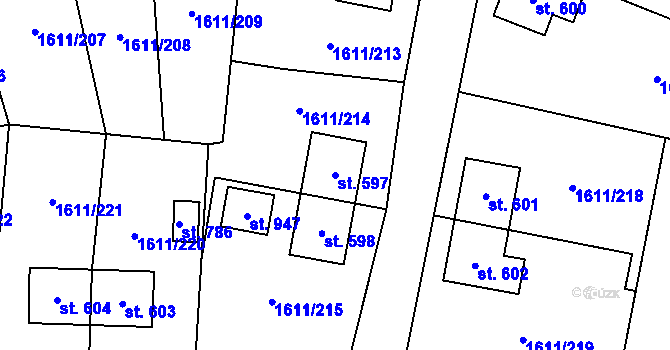 Parcela st. 597 v KÚ Rotava, Katastrální mapa