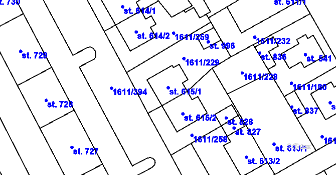 Parcela st. 615/1 v KÚ Rotava, Katastrální mapa