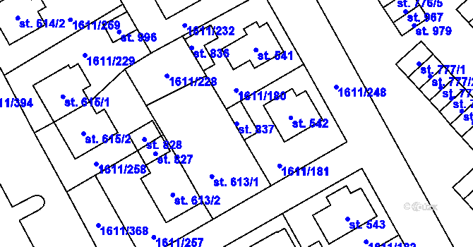Parcela st. 837 v KÚ Rotava, Katastrální mapa