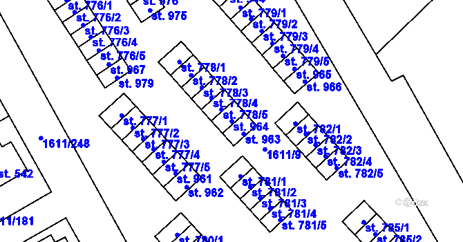 Parcela st. 964 v KÚ Rotava, Katastrální mapa