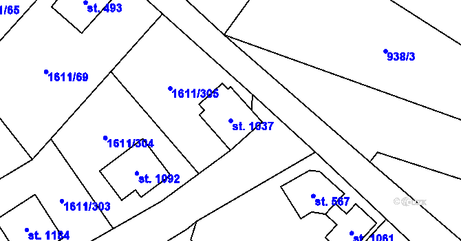 Parcela st. 1037 v KÚ Rotava, Katastrální mapa