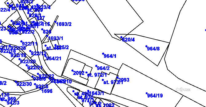 Parcela st. 964/1 v KÚ Rotava, Katastrální mapa