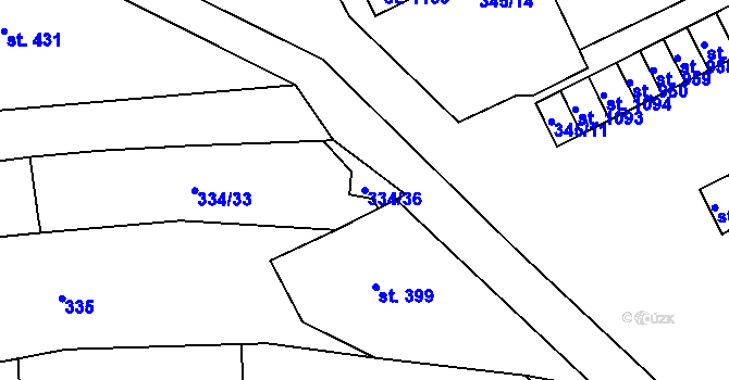 Parcela st. 334/36 v KÚ Rotava, Katastrální mapa
