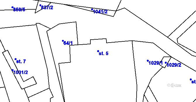 Parcela st. 5 v KÚ Roučkovice, Katastrální mapa